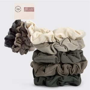 Gray & Cream Knit Scrunchies – 5pc Set